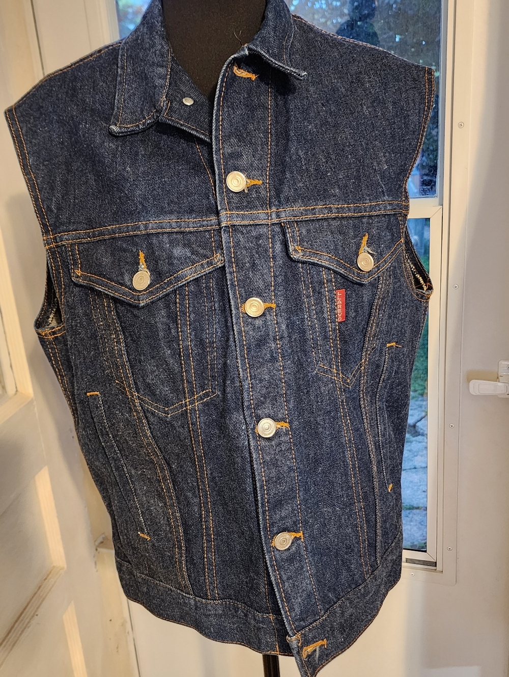 Mens Workwear Western  Trucker's Vest Denim Dark Blue Button Front Lg